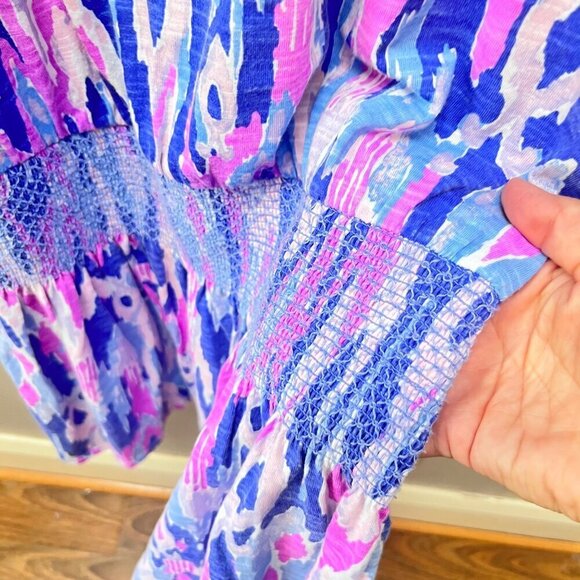 Lilly Pulitzer Women's Sleeveless Smocked Dress Size M Cotton & Modal Blue & Pin - Picture 3 of 6